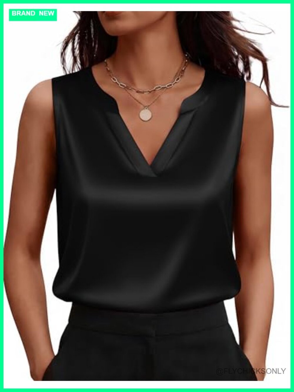 Silk Satin Tank Top V-Neck Sleeveless Business Casual Blouse